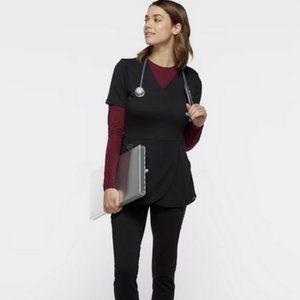 Jaanuu Women's Tulip Mock-Wrap Scrub Top Size: XS Regular Color Black